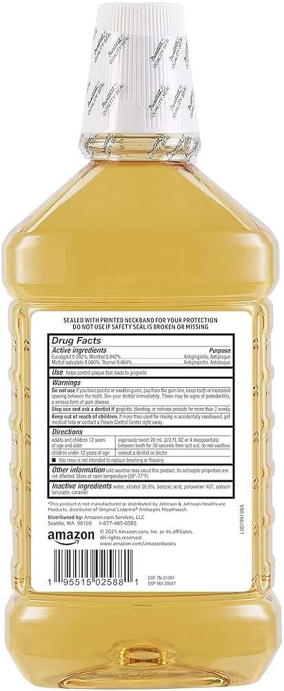Amazon Basics Antiseptic Mouthwash, Original Flavor, Fights Gingivitis, 1.5 Liter, 50.7 ounce (Pack of 4) (Previously Solimo) - Image 3
