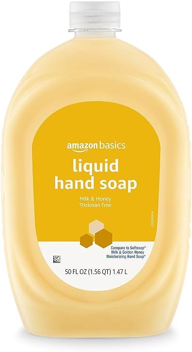 Amazon Basics Liquid Hand Soap Refill, Milk and Honey Scent, Triclosan-Free, pH Balanced, Dermatologist Tested, 50 Fluid Ounces - Product Image