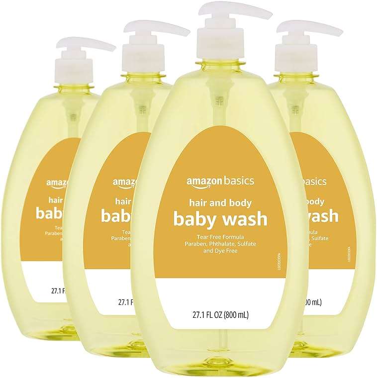 Amazon Basics Tear-Free Baby Hair and Body Wash, 27.1 Fluid Ounce, Lightly Scented, 4-Pack (Previously Solimo) - Image 1