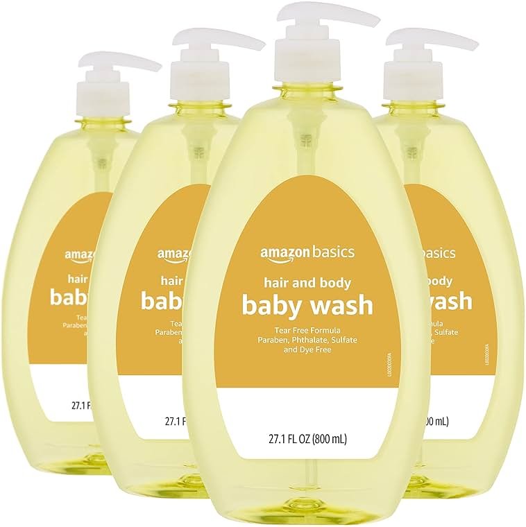 Amazon Basics Tear-Free Baby Hair and Body Wash, 27.1 Fluid Ounce, Lightly Scented, 4-Pack (Previously Solimo) - Product Image