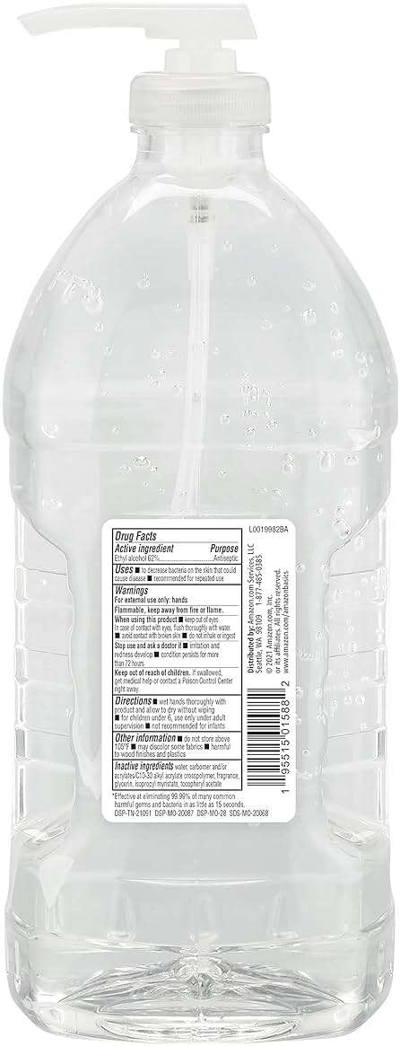 Amazon Basics Hand Sanitizer, Original Scent, Contains 62% Ethyl Alcohol, Moisturizing Formula, 67.60 fl oz, Pack of 1 (Previously Solimo) - Image 2