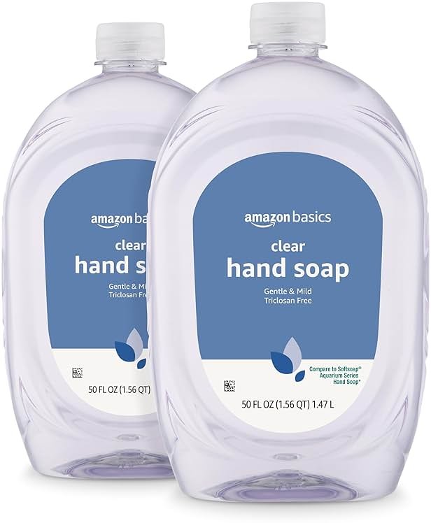 Amazon Basics Gentle & Mild Clear Liquid Hand Soap Refill, Triclosan-Free, Dermatologist-Tested, pH Balanced, 50 Fl Oz, 2-Pack (Previously Solimo) - Product Image