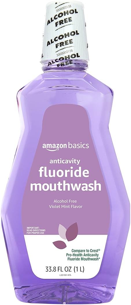 Amazon Basics Anticavity Fluoride Mouthwash, Alcohol-Free, Violet Mint Flavor, Cavity Prevention, 1 Liter (33.8 Fluid Ounces), 1-Pack (Previously Solimo) - Product Image