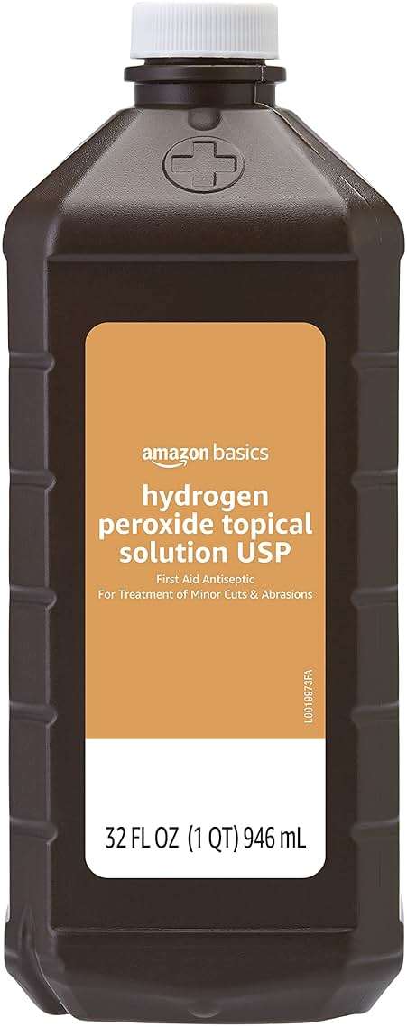 Amazon Basics Hydrogen Peroxide Topical Solution USP, First Aid Antiseptic for Cuts, Scrapes and Wound Disinfection, Pack of 1, 32 fl oz - Image 1