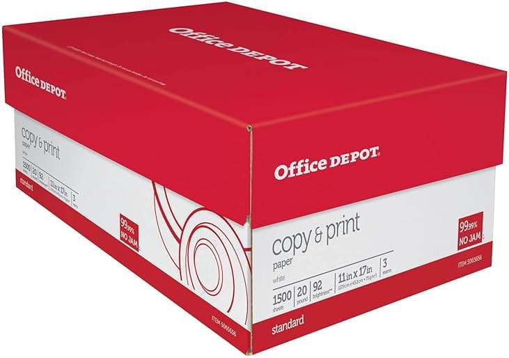 Office Depot® Copy And Print Paper, Ledger Size (11" x 17"), 92 Brightness, 20 Lb, Ream of 500 Sheets, Case of 3 Reams - Image 1