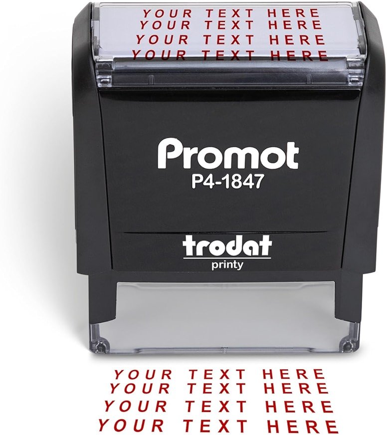 Promot Self-Inking 4-Line Custom Stamp - Personalized Name & Address Stamp with Up to 4 Lines of Custom Text, Easy Replaceable Ink Cartridge, Ideal for Home, Office & Business Use (Medium) - Product Image