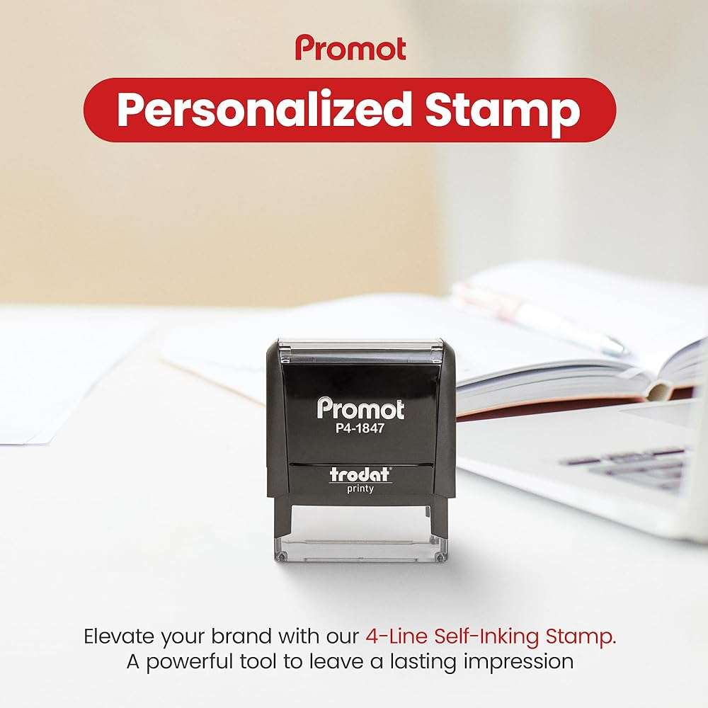 Promot Self-Inking 4-Line Custom Stamp - Personalized Name & Address Stamp with Up to 4 Lines of Custom Text, Easy Replaceable Ink Cartridge, Ideal for Home, Office & Business Use (Medium) - Image 2