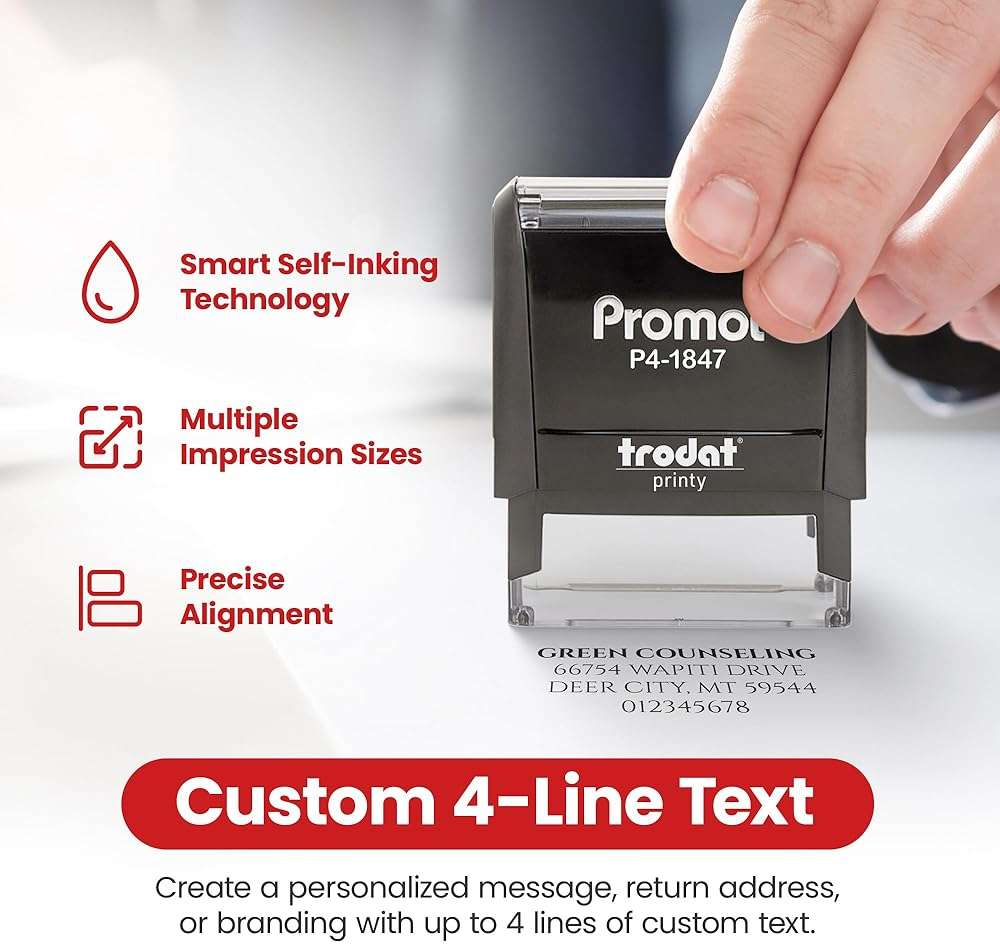 Promot Self-Inking 4-Line Custom Stamp - Personalized Name & Address Stamp with Up to 4 Lines of Custom Text, Easy Replaceable Ink Cartridge, Ideal for Home, Office & Business Use (Medium) - Image 3