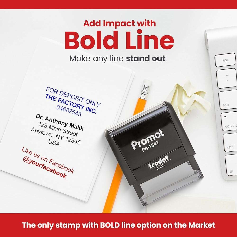 Promot Self-Inking 4-Line Custom Stamp - Personalized Name & Address Stamp with Up to 4 Lines of Custom Text, Easy Replaceable Ink Cartridge, Ideal for Home, Office & Business Use (Medium) - Image 6