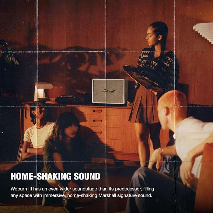 Marshall Woburn III Bluetooth Home Speaker - Loud Stereo Sound with Bass and Treble Controls | Plug-in Powered | Record Player Compatible | HDMI, RCA, 3.5 mm Aux Inputs - Cream - Image 2