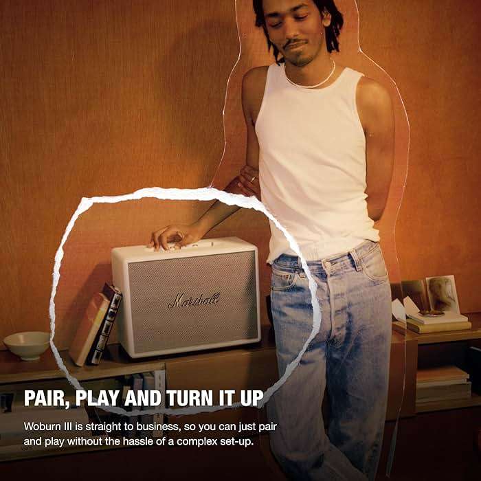 Marshall Woburn III Bluetooth Home Speaker - Loud Stereo Sound with Bass and Treble Controls | Plug-in Powered | Record Player Compatible | HDMI, RCA, 3.5 mm Aux Inputs - Cream - Image 3