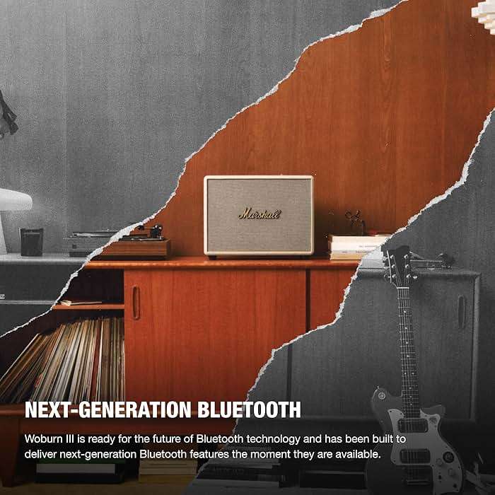 Marshall Woburn III Bluetooth Home Speaker - Loud Stereo Sound with Bass and Treble Controls | Plug-in Powered | Record Player Compatible | HDMI, RCA, 3.5 mm Aux Inputs - Cream - Image 4