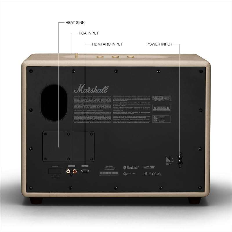 Marshall Woburn III Bluetooth Home Speaker - Loud Stereo Sound with Bass and Treble Controls | Plug-in Powered | Record Player Compatible | HDMI, RCA, 3.5 mm Aux Inputs - Cream - Image 8