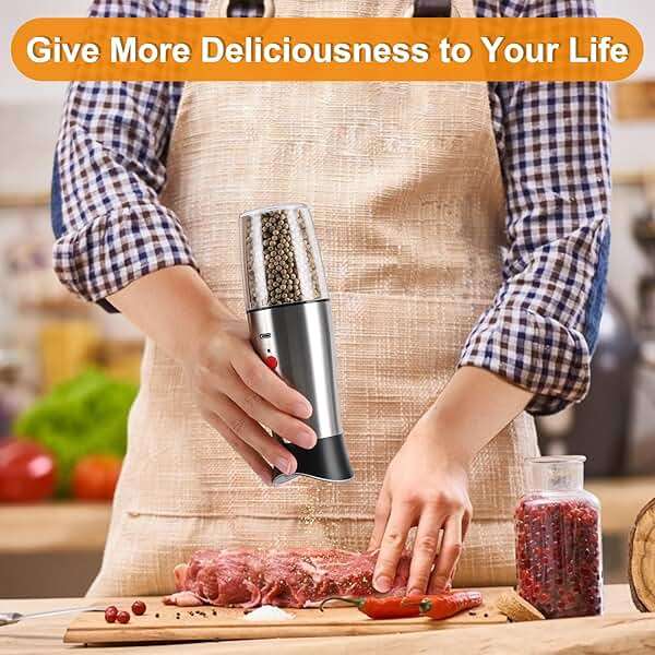 Electric Salt and Pepper Grinder Set: - for Gravity Automatic Sea Salt Grinder Set Spice Pepper Shakers with Adjustable Coarseness USB Rechargeable Battery Power Peppercorn Mill - Image 2