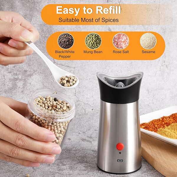 Electric Salt and Pepper Grinder Set: - for Gravity Automatic Sea Salt Grinder Set Spice Pepper Shakers with Adjustable Coarseness USB Rechargeable Battery Power Peppercorn Mill - Image 5