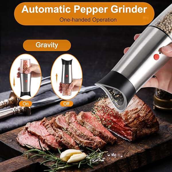 Electric Salt and Pepper Grinder Set: - for Gravity Automatic Sea Salt Grinder Set Spice Pepper Shakers with Adjustable Coarseness USB Rechargeable Battery Power Peppercorn Mill - Image 7