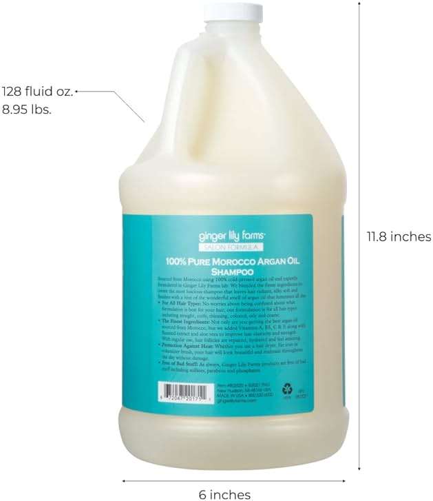 Ginger Lily Farms Salon Formula 100% Pure Morocco Argan Oil Shampoo for All Hair Types, 100% Vegan & Cruelty-Free, 1 Gallon, 128 Fl Oz (Pack of 1) Refill - Image 2