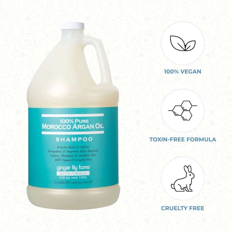 Ginger Lily Farms Salon Formula 100% Pure Morocco Argan Oil Shampoo for All Hair Types, 100% Vegan & Cruelty-Free, 1 Gallon, 128 Fl Oz (Pack of 1) Refill - Image 5
