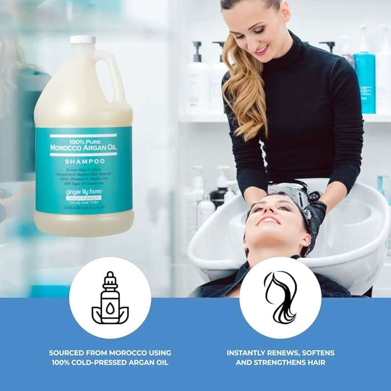 Ginger Lily Farms Salon Formula 100% Pure Morocco Argan Oil Shampoo for All Hair Types, 100% Vegan & Cruelty-Free, 1 Gallon, 128 Fl Oz (Pack of 1) Refill - Image 6