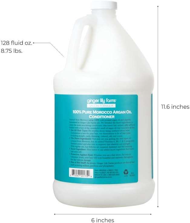 Ginger Lily Farms Salon Formula 100% Pure Morocco Argan Oil Conditioner for All Hair Types, 100% Vegan & Cruelty-Free, 1 Gallon, 128 Fl Oz (Pack of 1) Refill - Image 2