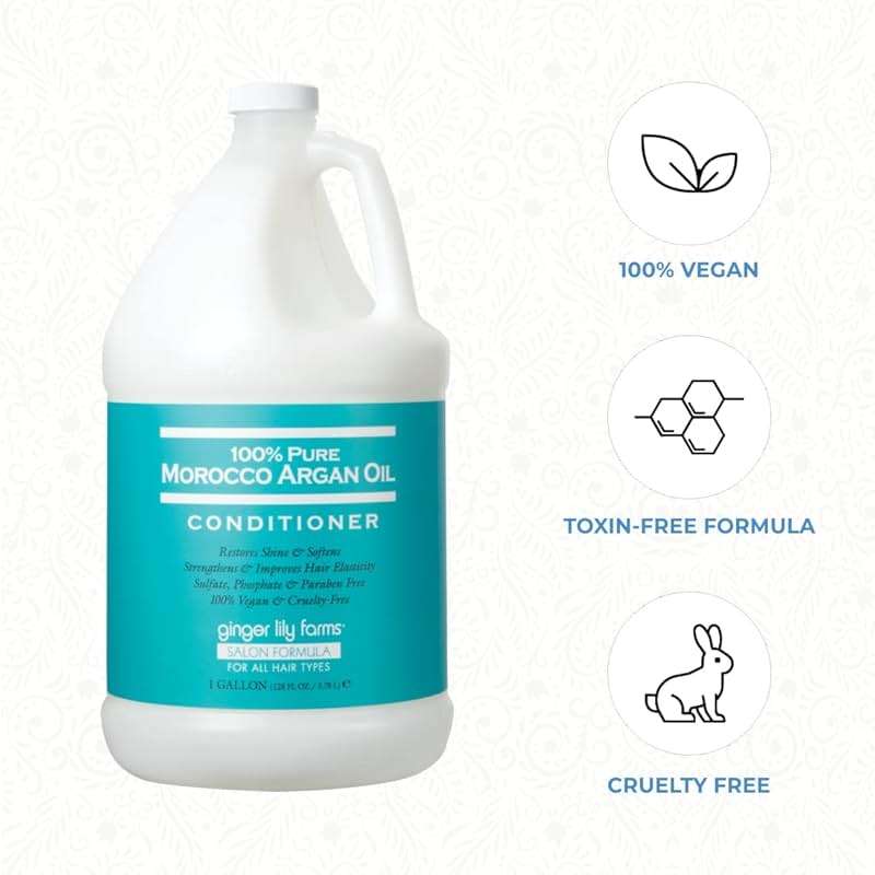 Ginger Lily Farms Salon Formula 100% Pure Morocco Argan Oil Conditioner for All Hair Types, 100% Vegan & Cruelty-Free, 1 Gallon, 128 Fl Oz (Pack of 1) Refill - Image 5