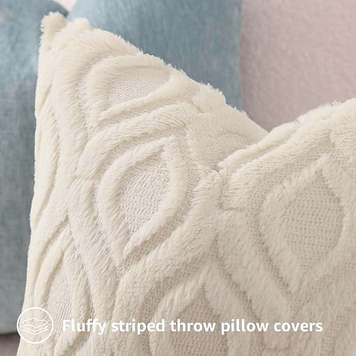 decorUhome Throw Pillow Covers 18x18 Inch Set of 2, Soft Plush Faux Wool Beige Solid Couch Pillow Covers, Accent Farmhouse Neutral Square Pillow Cases for Sofa Bed Living Room - Image 7