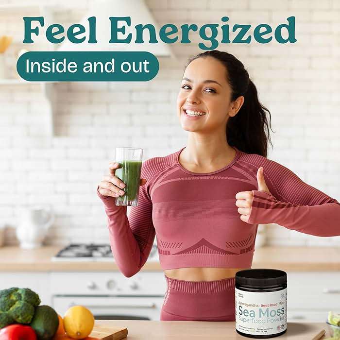 Atlantic Naturals Superfood Organic Sea Moss Powder Blend with Ashwagandha, Maca Root & Beet Root | Ideal for Healthy Skin, Positive Mood & Energy | Vanilla Flavor (150g) - Image 4