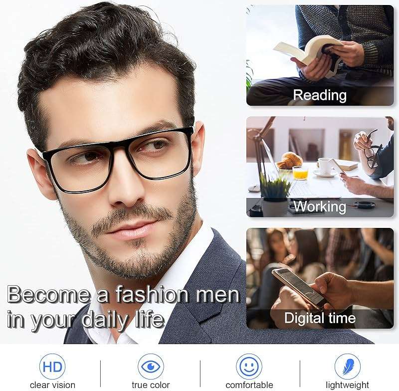 MARE AZZURO Oversized 3.00 Reading Glasses Men Big Square Readers for Large Head 1.0 1.25 1.5 1.75 2.0 2.25 2.5 2.75 3.0 3.5 4.0 5.0 6.0 (Black, 300) - Image 4