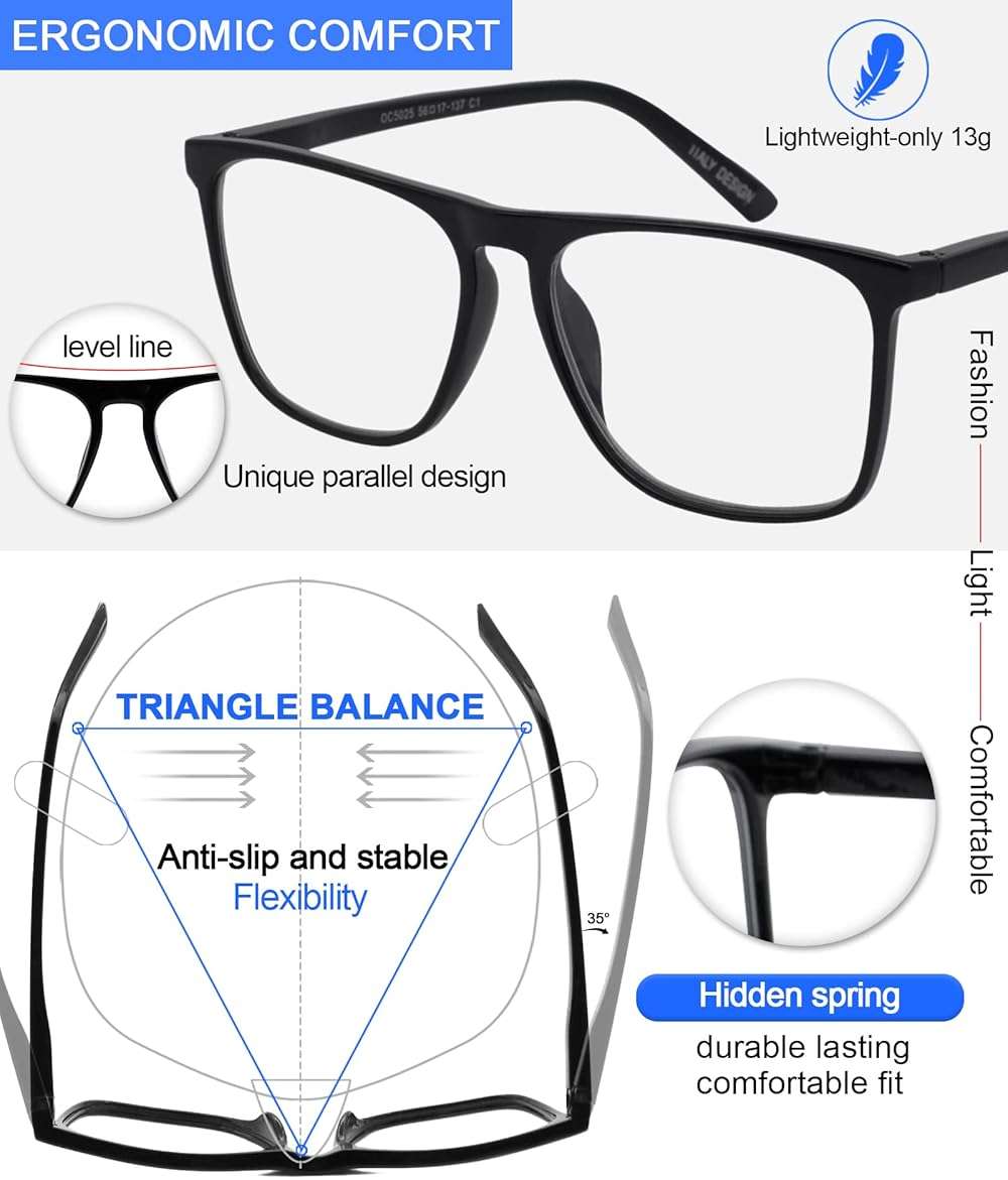 MARE AZZURO Oversized 3.00 Reading Glasses Men Big Square Readers for Large Head 1.0 1.25 1.5 1.75 2.0 2.25 2.5 2.75 3.0 3.5 4.0 5.0 6.0 (Black, 300) - Image 5
