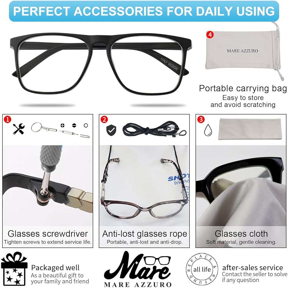 MARE AZZURO Oversized 3.00 Reading Glasses Men Big Square Readers for Large Head 1.0 1.25 1.5 1.75 2.0 2.25 2.5 2.75 3.0 3.5 4.0 5.0 6.0 (Black, 300) - Image 6