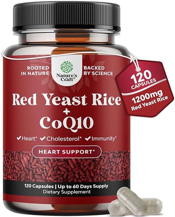 Natures Craft Red Yeast Rice with CoQ10 Supplement - Advanced Healthy Heart & Healthy Cholesterol Levels Formula for Men & Women - Red Yeast Rice Capsules with 1200 mg per Serving and CoQ10-120 Count - Image 1