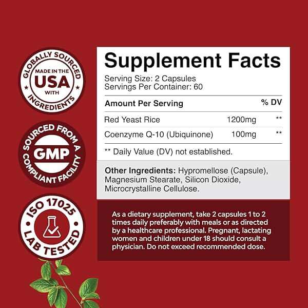 Natures Craft Red Yeast Rice with CoQ10 Supplement - Advanced Healthy Heart & Healthy Cholesterol Levels Formula for Men & Women - Red Yeast Rice Capsules with 1200 mg per Serving and CoQ10-120 Count - Image 2