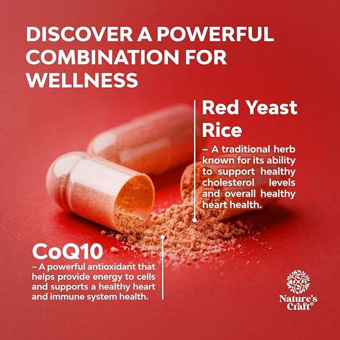 Natures Craft Red Yeast Rice with CoQ10 Supplement - Advanced Healthy Heart & Healthy Cholesterol Levels Formula for Men & Women - Red Yeast Rice Capsules with 1200 mg per Serving and CoQ10-120 Count - Image 5