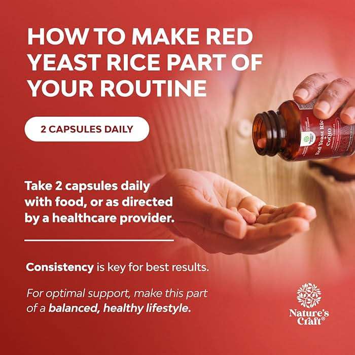 Natures Craft Red Yeast Rice with CoQ10 Supplement - Advanced Healthy Heart & Healthy Cholesterol Levels Formula for Men & Women - Red Yeast Rice Capsules with 1200 mg per Serving and CoQ10-120 Count - Image 6