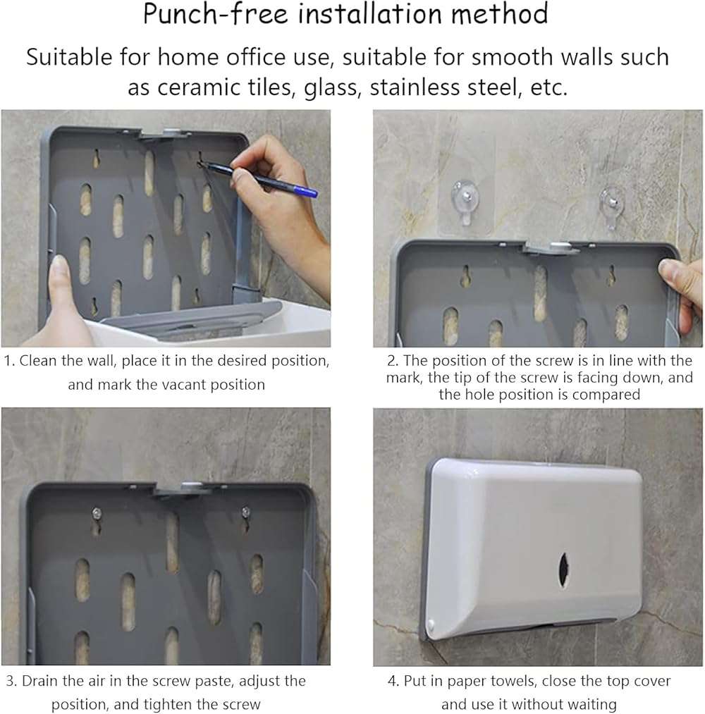 TOBEFORT Touchless Paper Towel Dispenser Wall Mount, No Drilling Waterproof/Dustproof Multifold Tissue Holder for Home Kitchen Office Bathroom Toilet… - Image 7