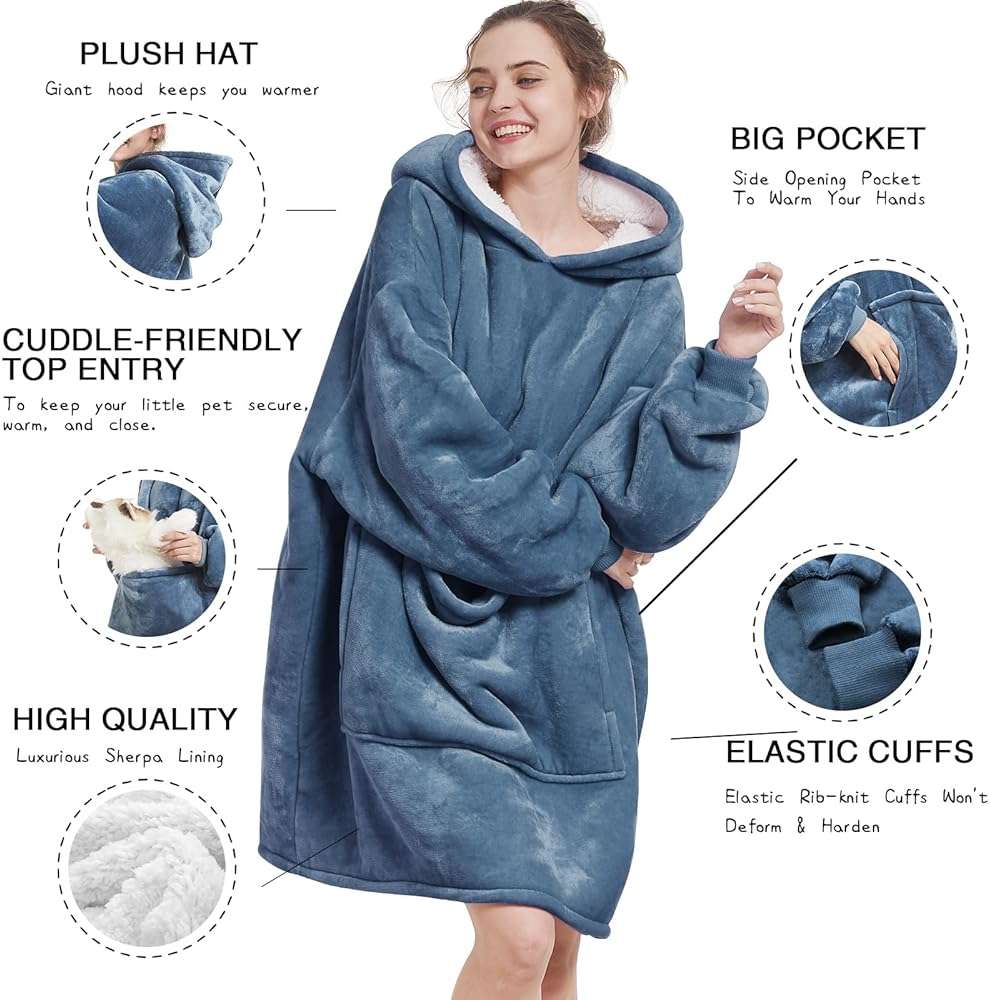 Aemilas Wearable Blanket Hoodie - Cozy Sherpa Blanket Sweatshirt as Gifts for Adult Teens Women Men, One Size Fits All - Image 3