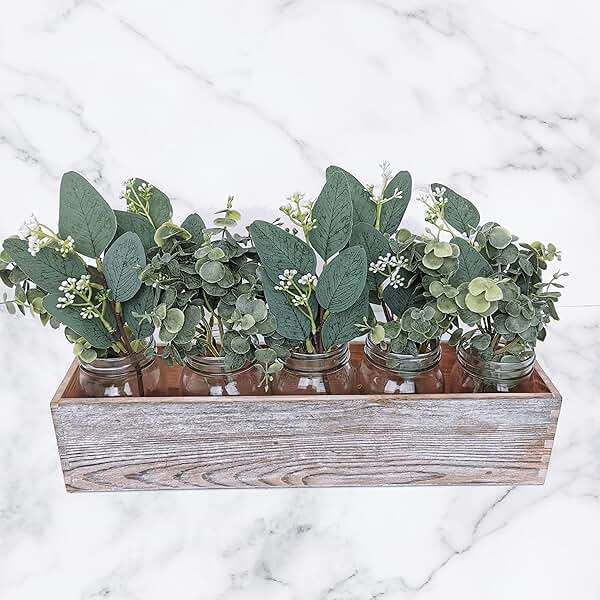 Winlyn 20 Pcs Mixed Artificial Oval Eucalyptus Leaves Bulk with White Seeds Stems and Spray for Vase Floral Wreath Bouquets Wedding Greenery Decoration - Image 2