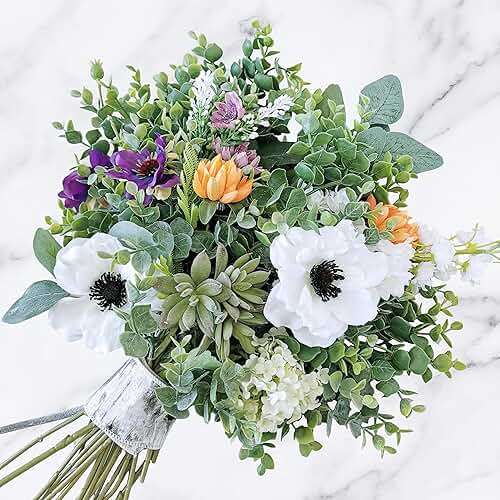 Winlyn 20 Pcs Mixed Artificial Oval Eucalyptus Leaves Bulk with White Seeds Stems and Spray for Vase Floral Wreath Bouquets Wedding Greenery Decoration - Image 4