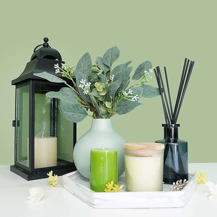 Winlyn 20 Pcs Mixed Artificial Oval Eucalyptus Leaves Bulk with White Seeds Stems and Spray for Vase Floral Wreath Bouquets Wedding Greenery Decoration - Image 5