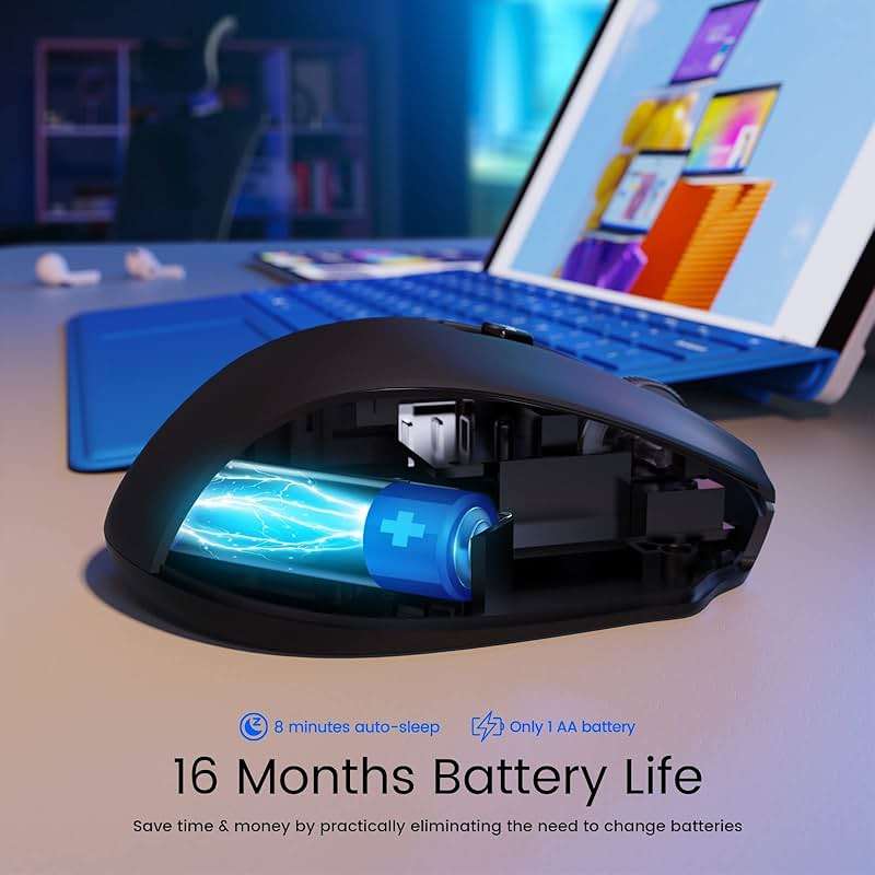 HOTWEEMS Wireless Mouse, D-09 Computer Mouse USB Cordless Mice for Laptop, Ergo Grips, Lightspeed 5-Level 2400 DPI, 16 Months Battery, Portable for PC Mac Chromebook (Black) - Image 6