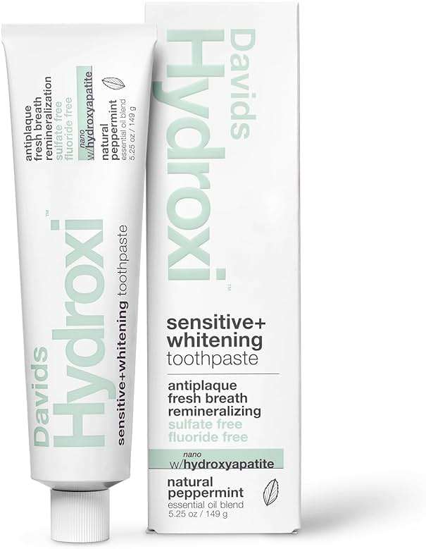 Davids Hydroxi Fluoride Free Nano Hydroxyapatite Toothpaste for Remineralizing Enamel & Sensitive Relief, Whitening, Antiplaque, SLS Free, Natural Peppermint, 5.25oz, Made in USA - Image 1
