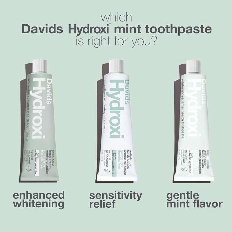 Davids Hydroxi Fluoride Free Nano Hydroxyapatite Toothpaste for Remineralizing Enamel & Sensitive Relief, Whitening, Antiplaque, SLS Free, Natural Peppermint, 5.25oz, Made in USA - Image 3