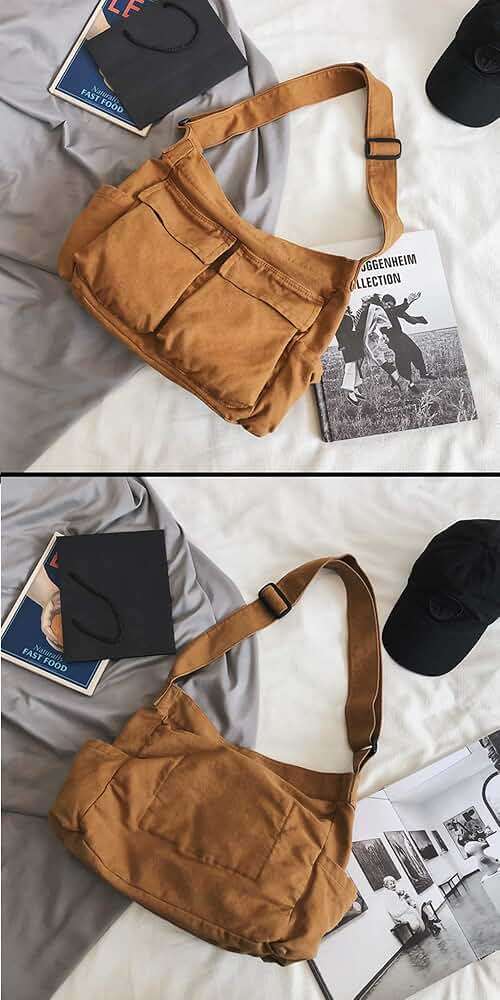 HUALEYNA Canvas Crossbody Bag for Women Large Messenger Bags Travel Shoulder Bag Multi-pocket - Image 3