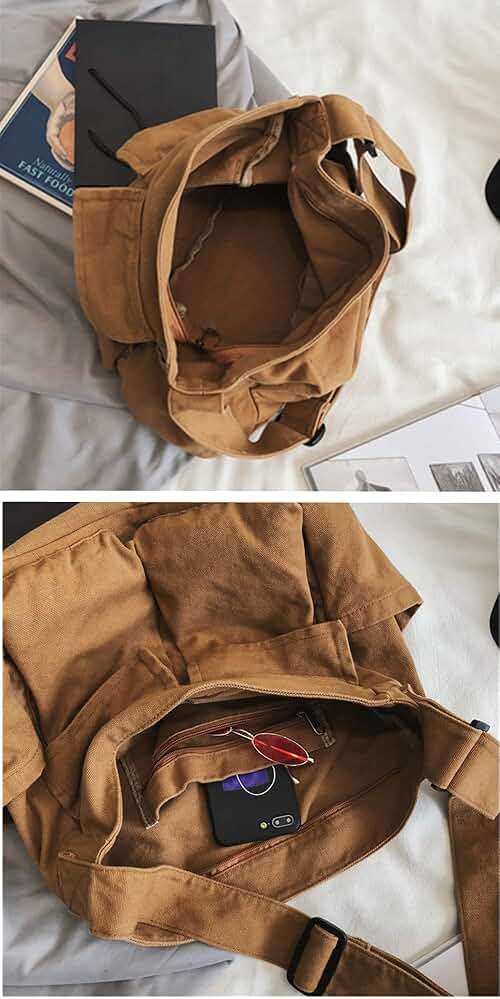 HUALEYNA Canvas Crossbody Bag for Women Large Messenger Bags Travel Shoulder Bag Multi-pocket - Image 5