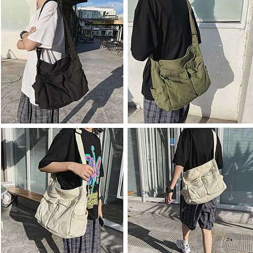HUALEYNA Canvas Crossbody Bag for Women Large Messenger Bags Travel Shoulder Bag Multi-pocket - Image 7