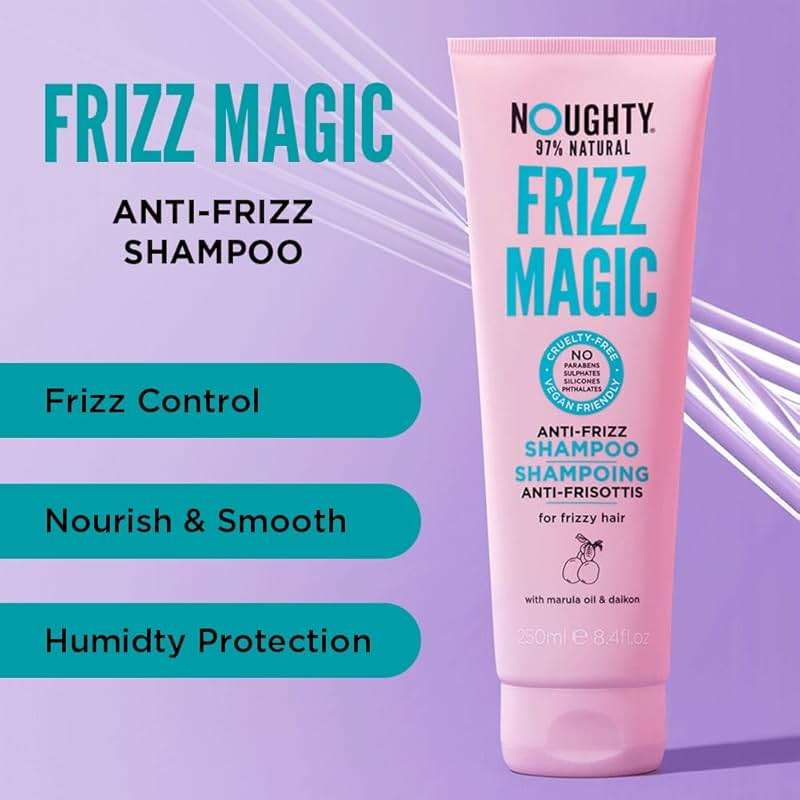 Noughty 97% Natural Frizz Magic Shampoo, Anti Frizz Cleanser for Frizzy and Curly Hair to Smooth and Shine with Marula Oil and Daikon, Sulphate Free Vegan Haircare 8.4fl.oz - Image 5