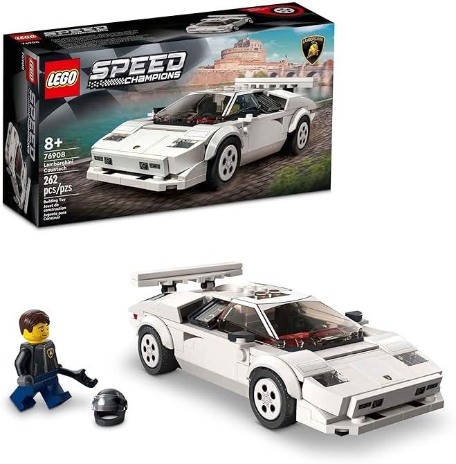 Lego Speed Champions Lamborghini Countach 76908, Race Car Toy Model Replica, Collectible Building Set with Racing Driver Minifigure - Product Image