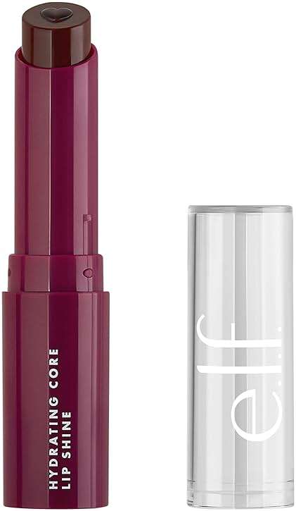 e.l.f. Hydrating Core Lip Shine with Shea Butter & Vitamin E, Tinted Lip Balm for A Smooth, Glossy Finish & Long-Lasting Moisture, Ecstatic Deep Berry - Image 1