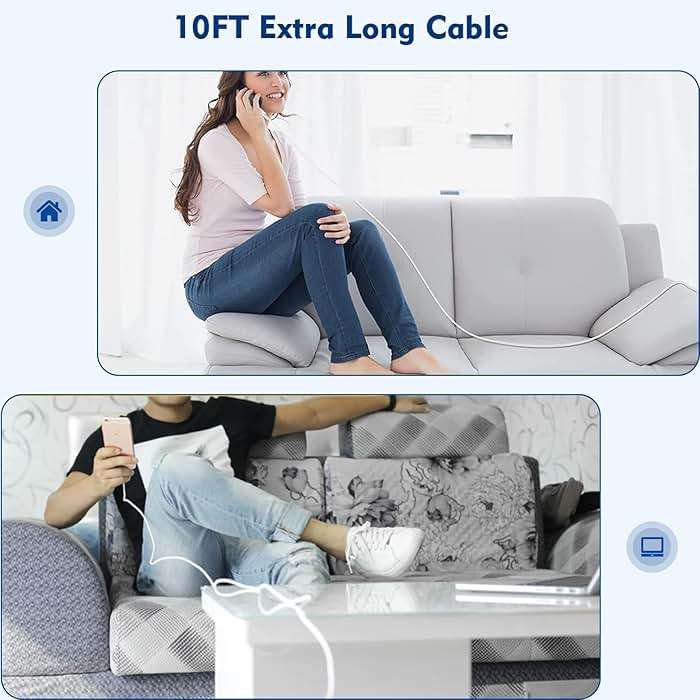 (Apple MFi Certified) iPhone charger 10ft,2Pack 10Foot Long Fast Charging Lightning Cord Cable 2Pack USB Wall Charger Travel Plug Adapter Box for iPhone 14/13/12 Mini/11 Pro Max/10/XS/XR/X/8/7/SE,iPad - Image 6
