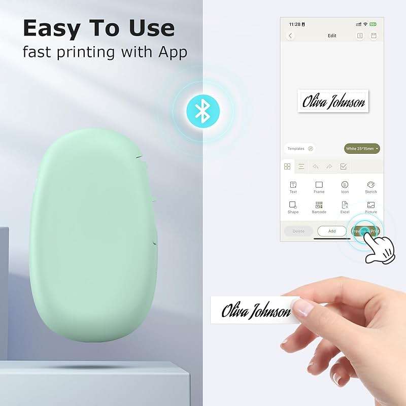 SUPVAN E10 Bluetooth Label Maker Machine with Tape, Continuous Waterproof Label, Versatile App with 35 Fonts and 1k+ Icons, Label Printer for Home, Kitchen, School, Office Organization, Green - Image 3